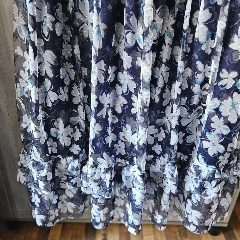 Lane Bryant Flowy Romantic Blue Floral Tulle Tiered Ruffle Dress 22/24 Midi - Picture 7 of 8